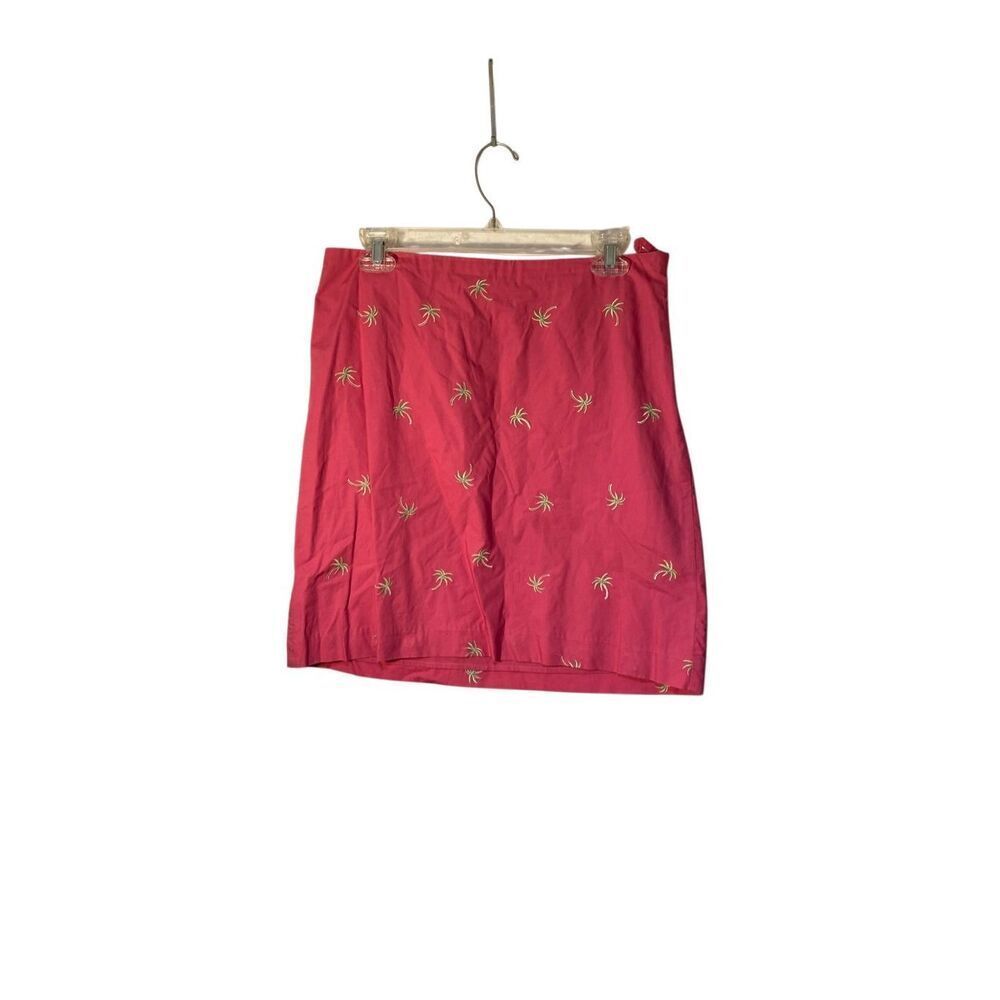 Talbots women’s pink embroidered palm tree fully lined A-line skirt coastal 8P